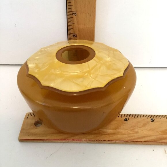 VTG Butterscotch Bakelite Style Hair Receiver Lidded Vanity Dish Amber Retro Box - Picture 5 of 5